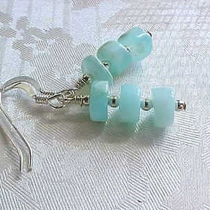 B2g1 Beach Summer Aqua Blue Peruvian Opal Earrings Gemstone Stack Handmade Gifts